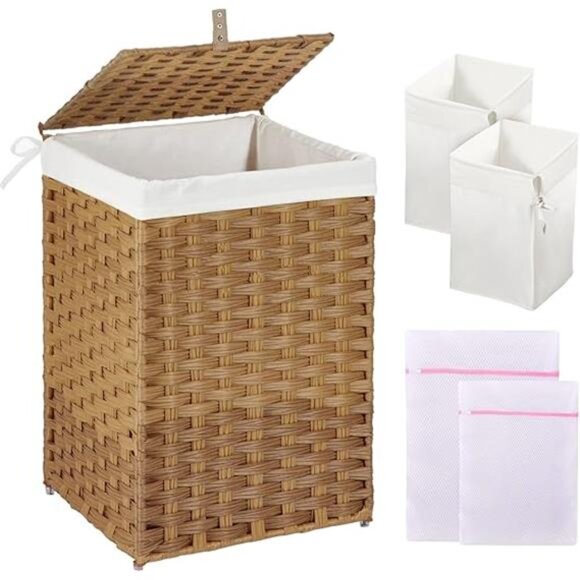 Greenstell Laundry Hamper with Lid, 60L Clothes Hamper with 2 Removable Liner - Picture 7 of 7